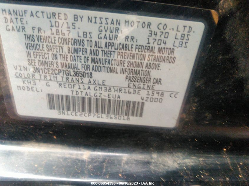 2016 NISSAN VERSA NOTE SR - 3N1CE2CP7GL365018