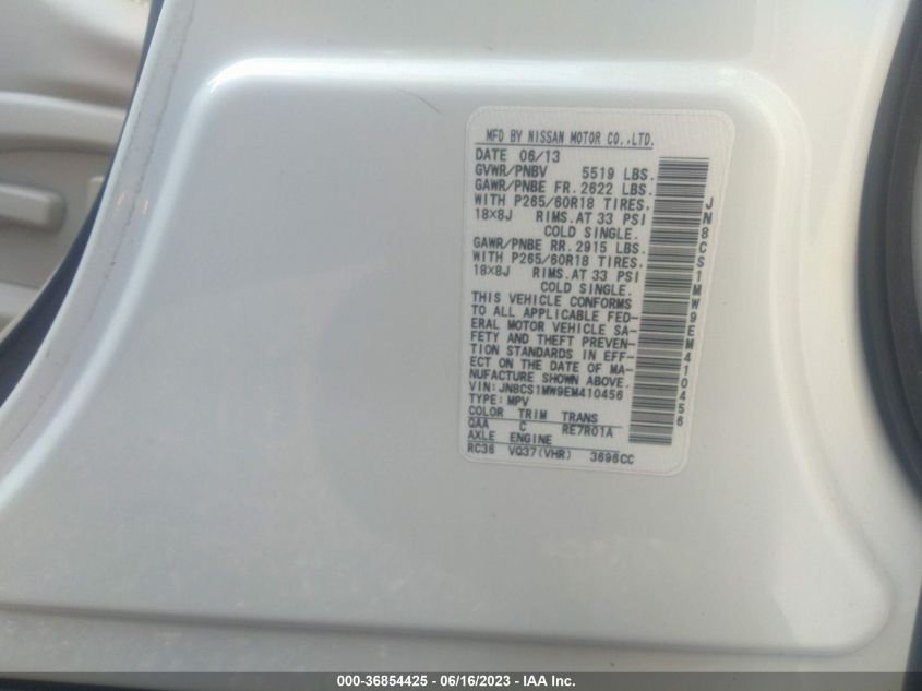 2014 INFINITI QX70 JN8CS1MW9EM410456