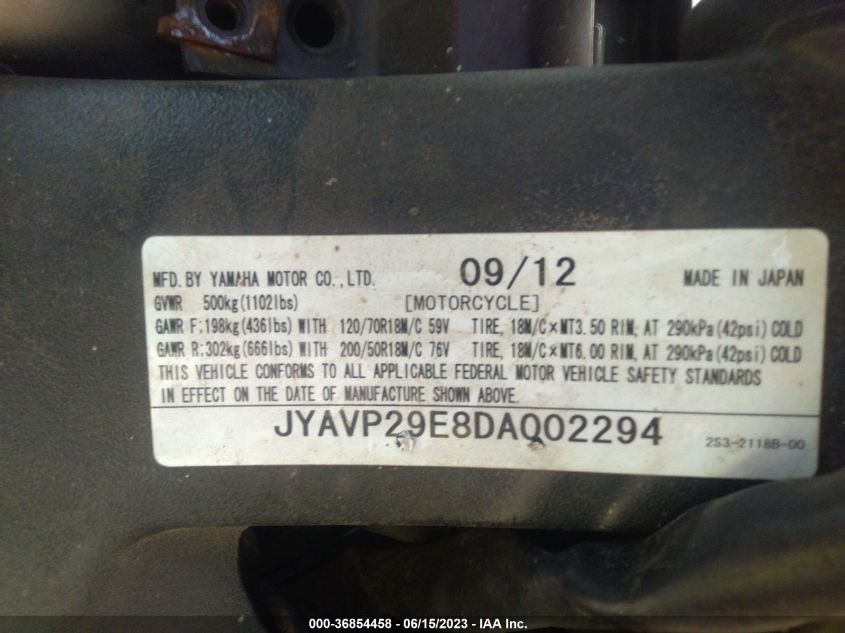 2013 YAMAHA VMX17 JYAVP29E8DA002294