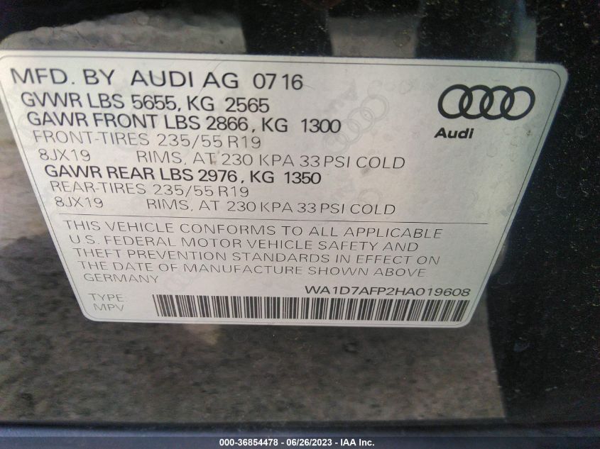 2017 AUDI Q5 PREMIUM PLUS - WA1D7AFP2HA019608