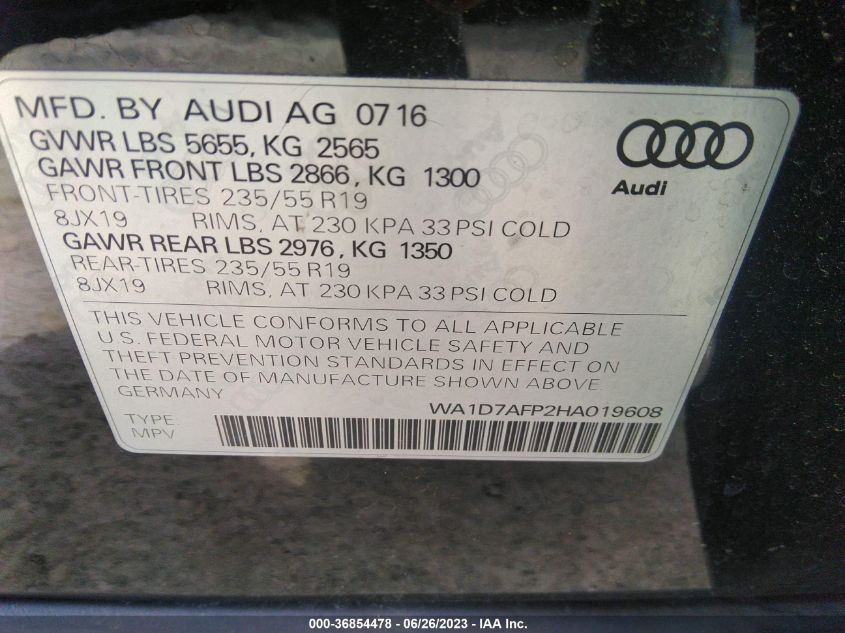 VIN WA1D7AFP2HA019608 2017 AUDI Q5 no.9