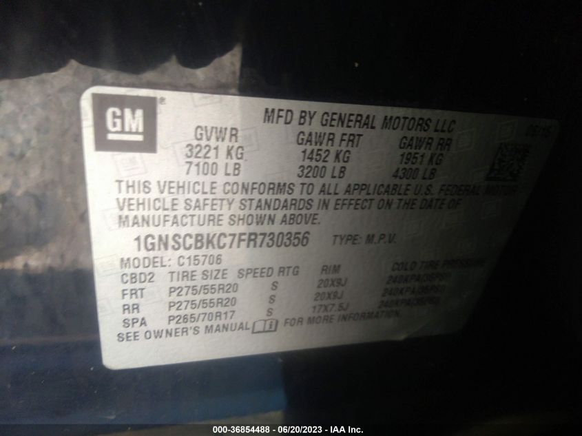 2015 CHEVROLET TAHOE LT - 1GNSCBKC7FR730356