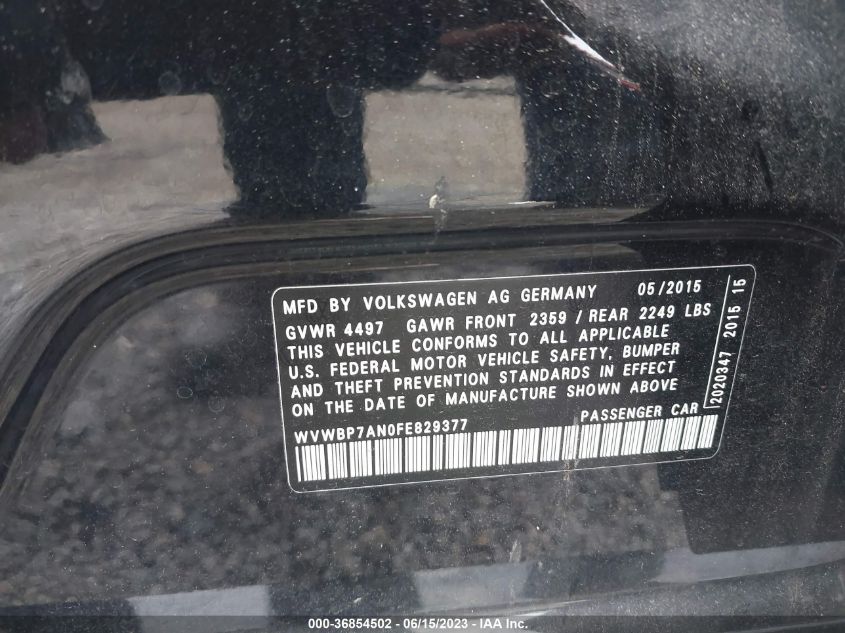 2015 VOLKSWAGEN CC SPORT - WVWBP7AN0FE829377