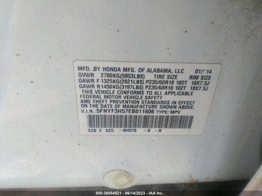 2014 HONDA PILOT EX-L - 5FNYF3H57EB011606