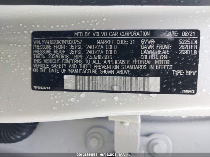 VIN YV4102DK1M1820757 2021 VOLVO XC60 MOMENTUM