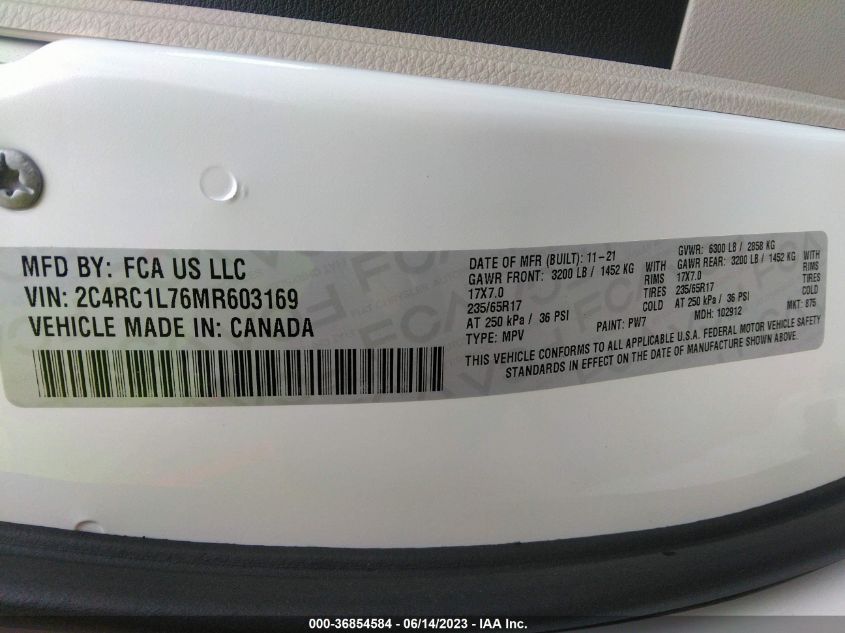 2021 CHRYSLER PACIFICA - 2C4RC1L76MR603169