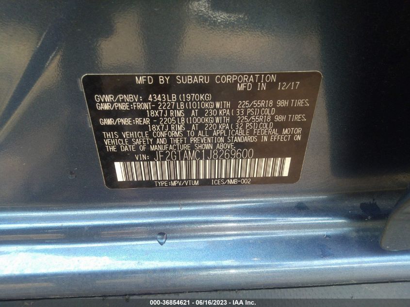 2018 SUBARU CROSSTREK LIMITED - JF2GTAMC1J8269600
