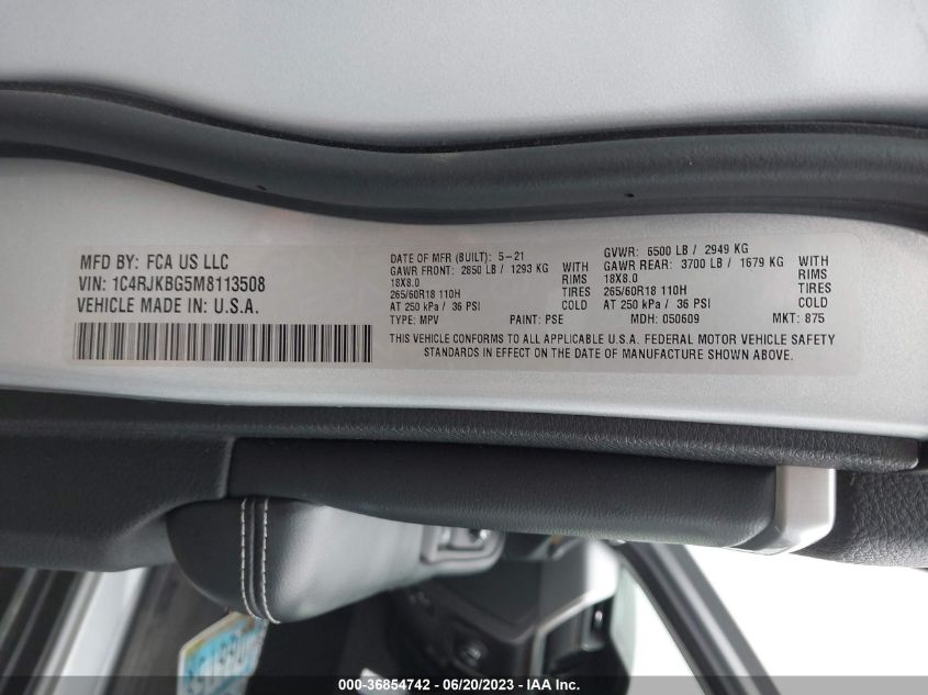 2021 JEEP GRAND CHEROKEE L LIMITED - 1C4RJKBG5M8113508