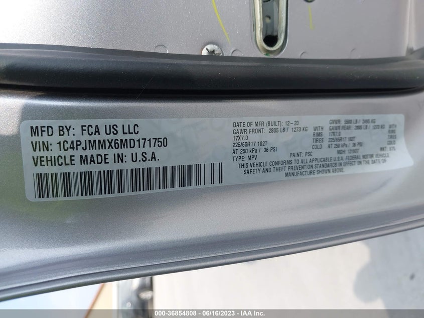 VIN 1C4PJMMX6MD171750 2021 JEEP CHEROKEE LATITUDE LUX