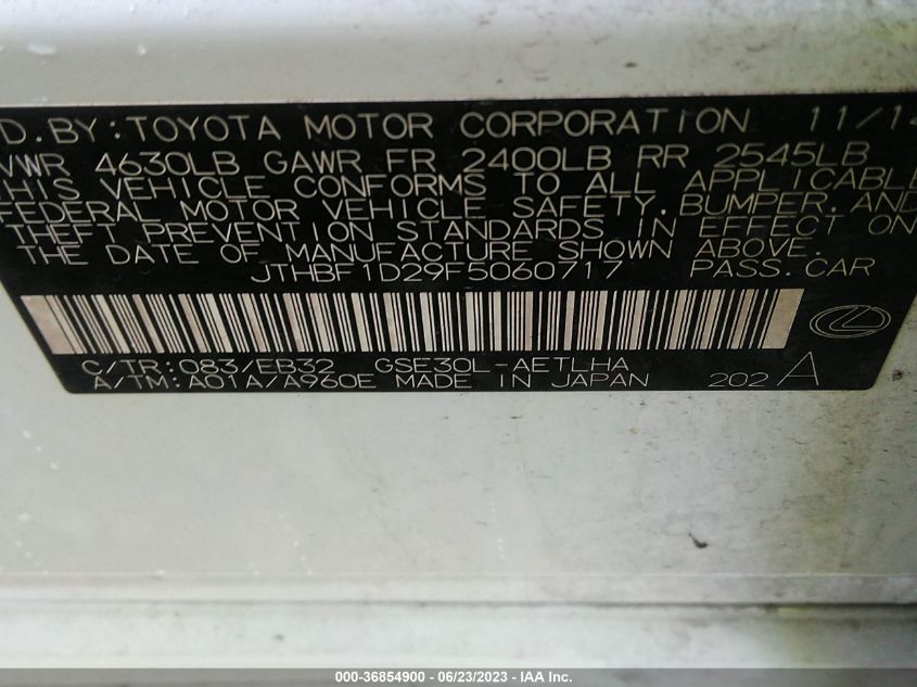 2015 LEXUS IS 250 - JTHBF1D29F5060717