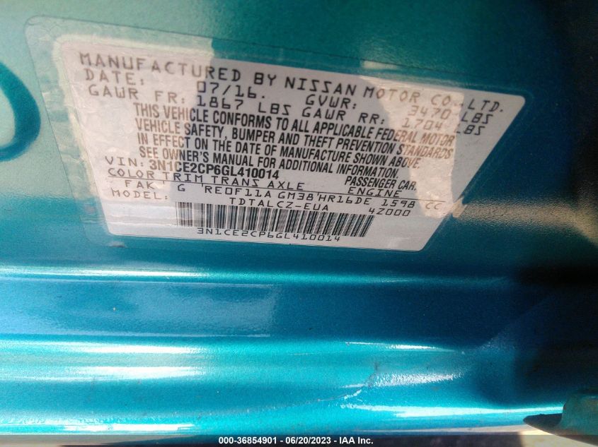 2016 NISSAN VERSA NOTE S PLUS - 3N1CE2CP6GL410014