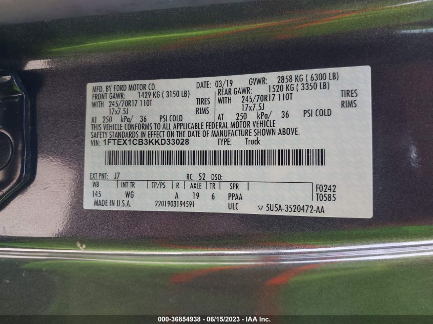 2019 FORD F-150 XL/XLT - 1FTEX1CB3KKD33028