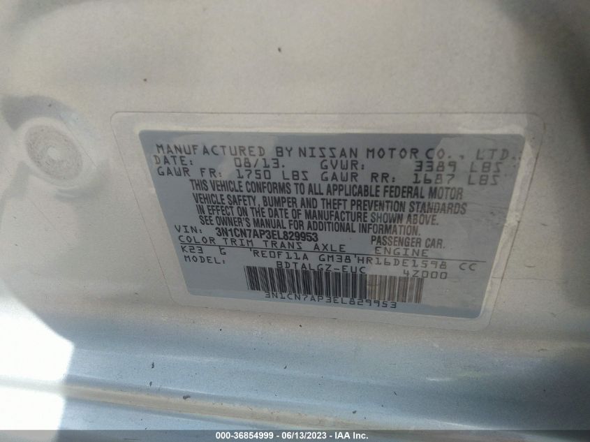 2014 NISSAN VERSA SL - 3N1CN7AP3EL829953