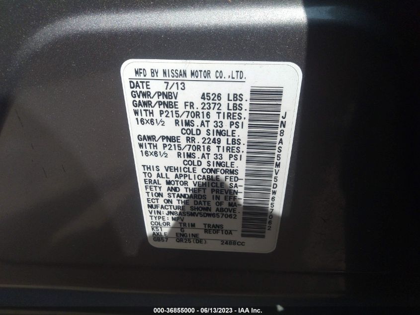 2013 NISSAN ROGUE S - JN8AS5MV5DW657062