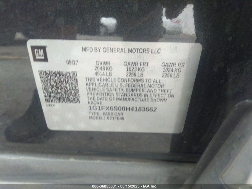 2017 CHEVROLET BOLT EV PREMIER 1G1FX6S00H4183662