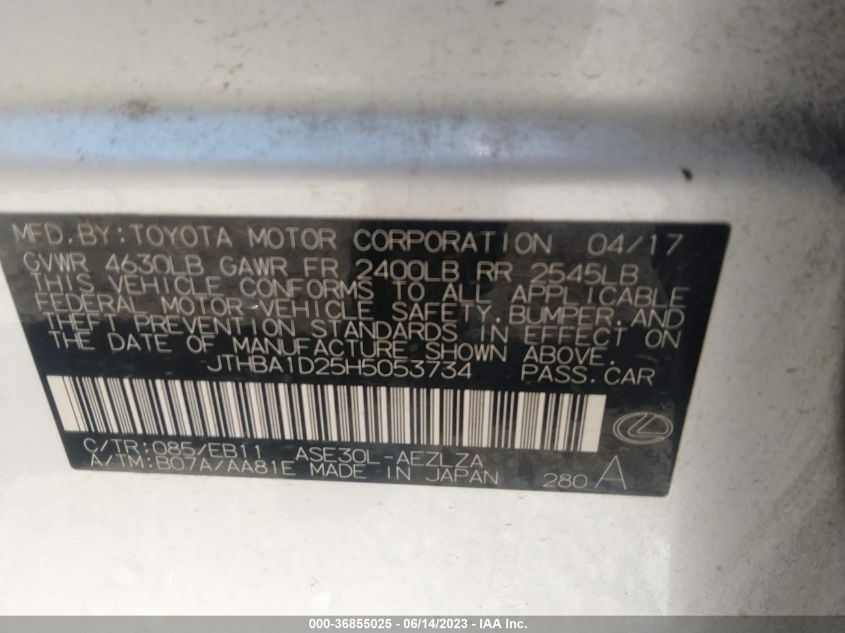 2017 LEXUS IS IS TURBO - JTHBA1D25H5053734