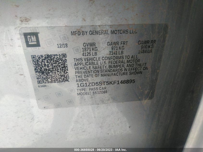 2019 CHEVROLET MALIBU LT - 1G1ZD5ST5KF148895