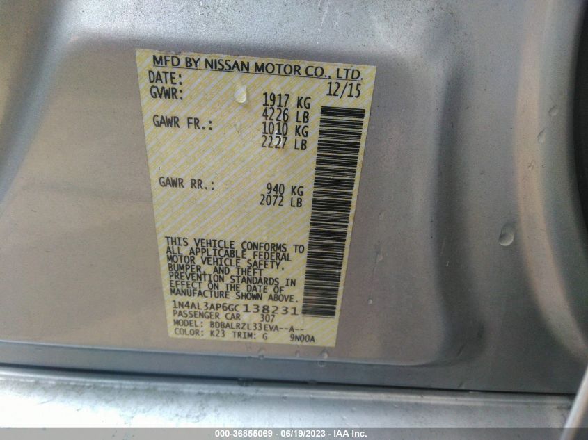 2016 NISSAN ALTIMA 2.5 SL - 1N4AL3AP6GC138231