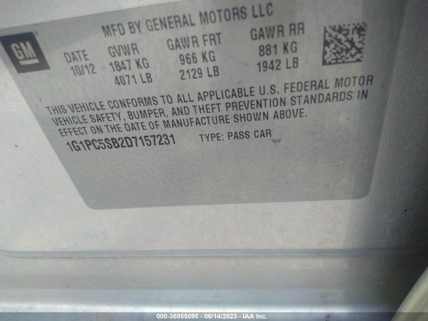 2013 CHEVROLET CRUZE 1LT - 1G1PC5SB2D7157231