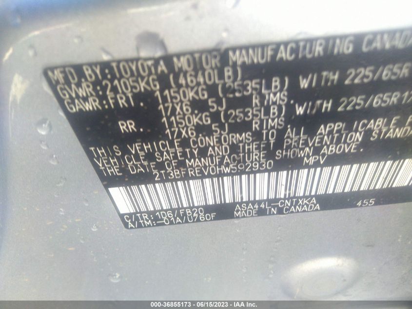 2017 TOYOTA RAV4 LE - 2T3BFREV0HW592930