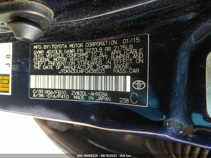 2015 TOYOTA PRIUS FOUR - JTDKN3DU4F0438523