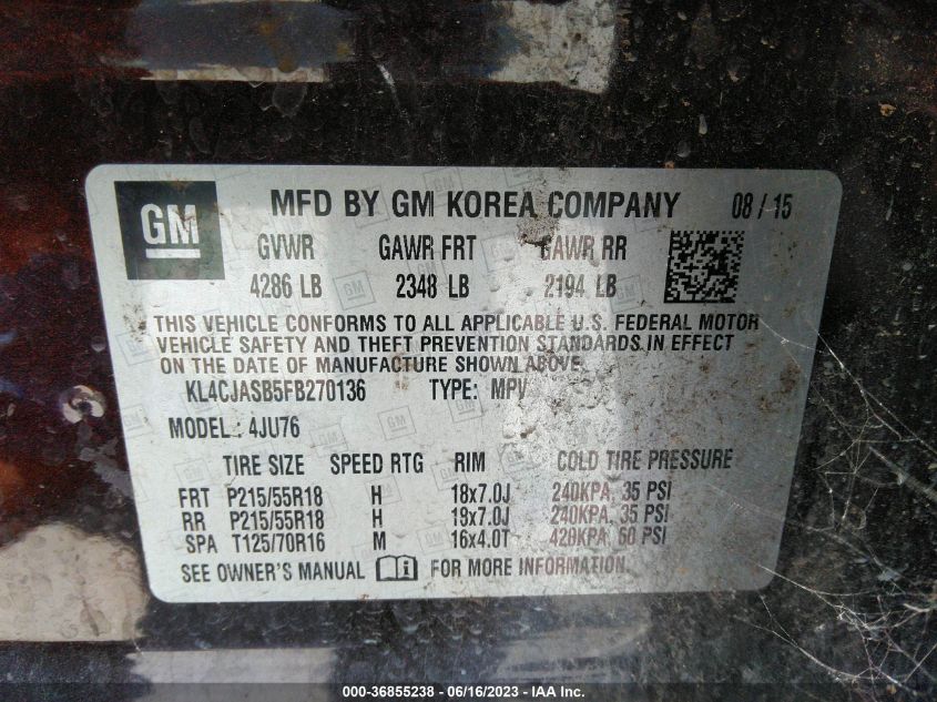 2015 BUICK ENCORE - KL4CJASB5FB270136
