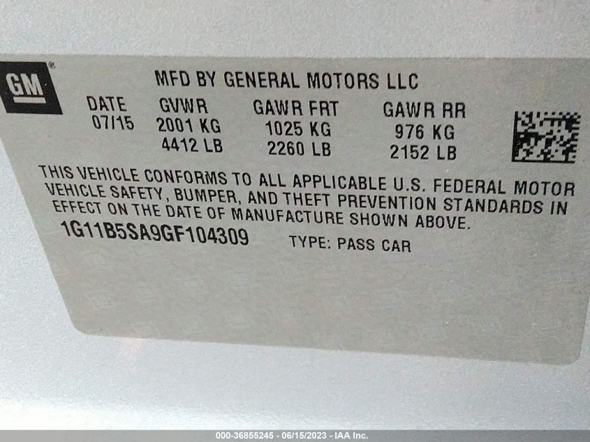 2016 CHEVROLET MALIBU LIMITED LS - 1G11B5SA9GF104309
