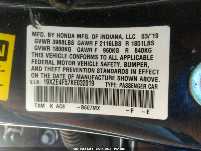 2019 HONDA INSIGHT EX 19XZE4F57KE032019