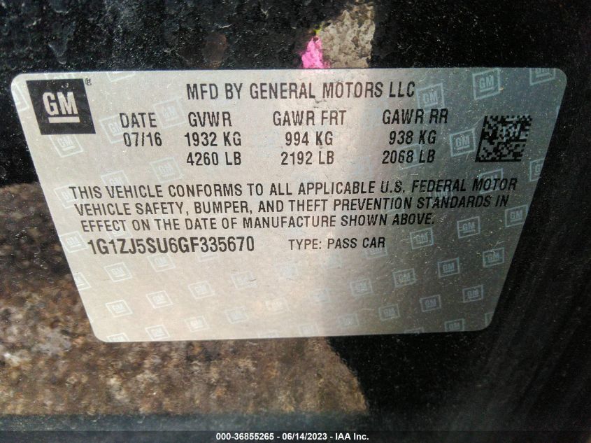 2016 CHEVROLET MALIBU HYBRID - 1G1ZJ5SU6GF335670
