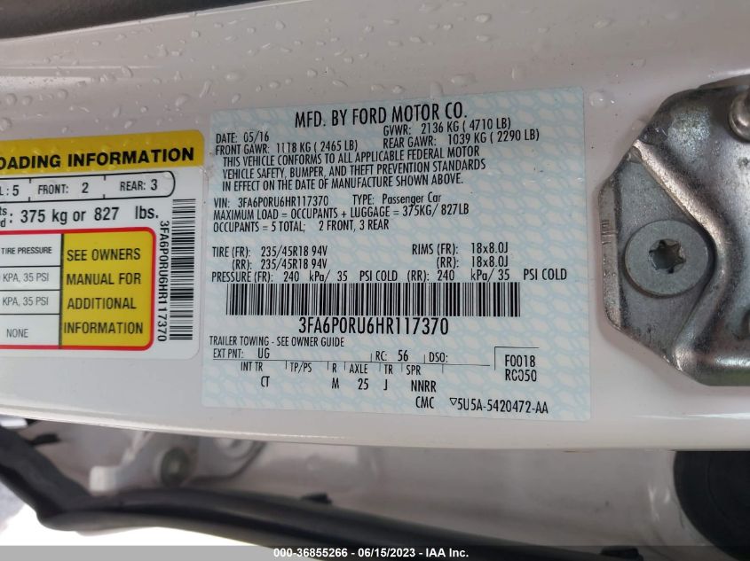 2017 FORD FUSION HYBRID - 3FA6P0RU6HR117370
