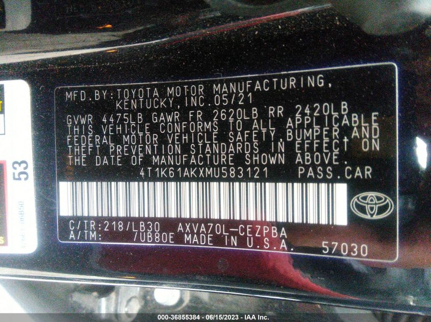 2021 TOYOTA CAMRY XSE - 4T1K61AKXMU583121