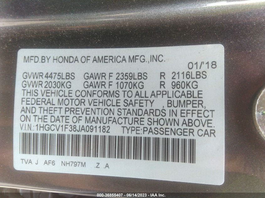 2018 HONDA ACCORD SEDAN SPORT 1.5T - 1HGCV1F38JA091182