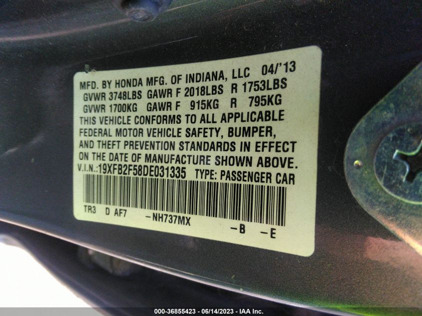 2013 HONDA CIVIC SDN LX - 19XFB2F58DE031335