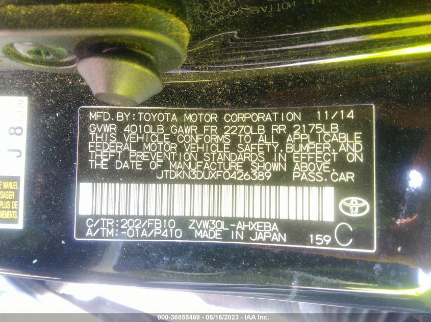 2015 TOYOTA PRIUS FOUR - JTDKN3DUXF0426389