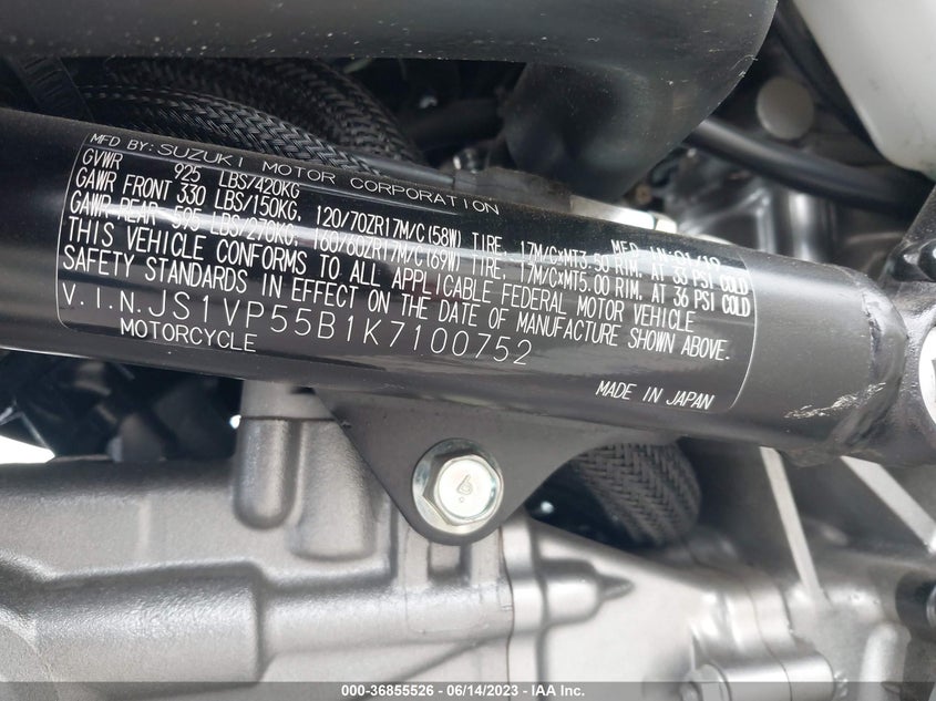 VIN JS1VP55B1K7100752 2019 SUZUKI SV650 A/X