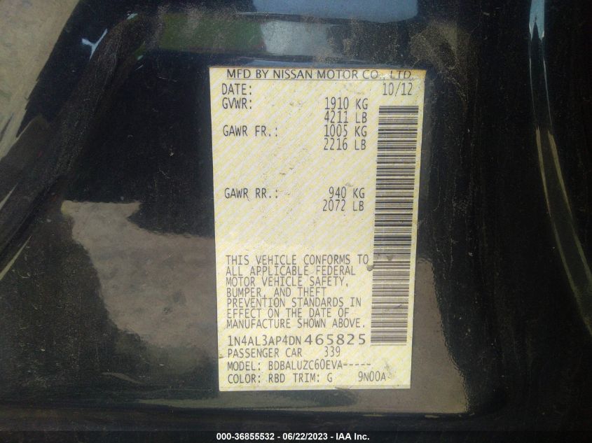 2013 NISSAN ALTIMA 2.5 SV - 1N4AL3AP4DN465825