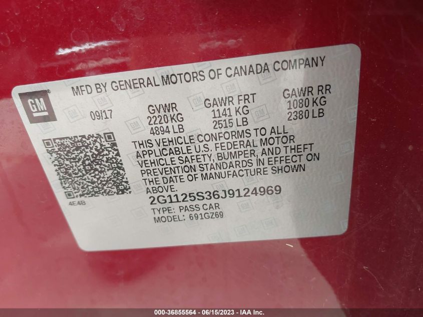2018 CHEVROLET IMPALA PREMIER - 2G1125S36J9124969