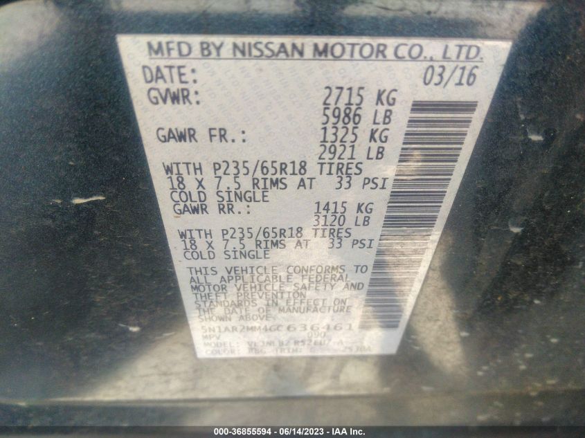 2016 NISSAN PATHFINDER S - 5N1AR2MM4GC636461