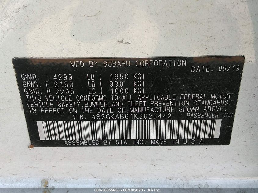 2019 SUBARU IMPREZA - 4S3GKAB61K3628442