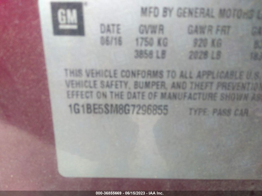 2016 CHEVROLET CRUZE LT - 1G1BE5SM8G7296855