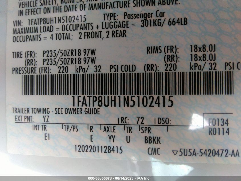 2022 FORD MUSTANG ECOBOOST - 1FATP8UH1N5102415