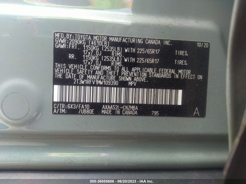 2021 TOYOTA RAV4 XLE/XLE PREMIUM - 2T3W1RFV1MW109390