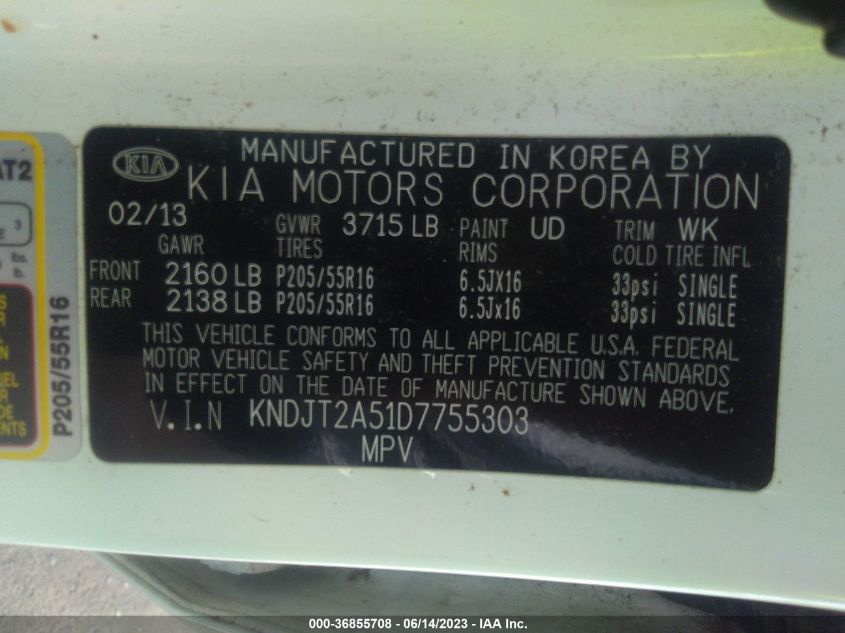 2013 KIA SOUL BASE - KNDJT2A51D7755303