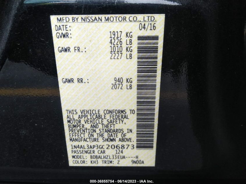 2016 NISSAN ALTIMA 2.5 SR - 1N4AL3AP3GC206873