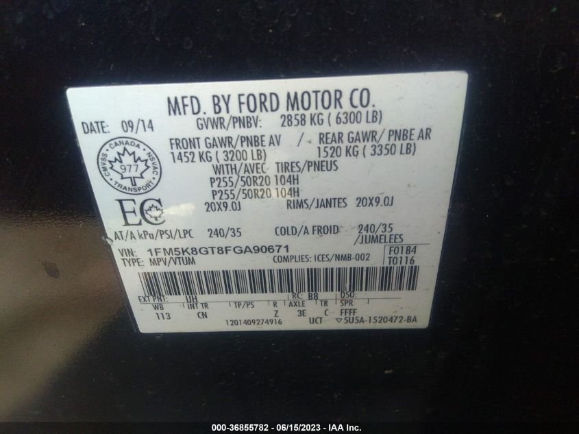 2015 FORD EXPLORER SPORT - 1FM5K8GT8FGA90671