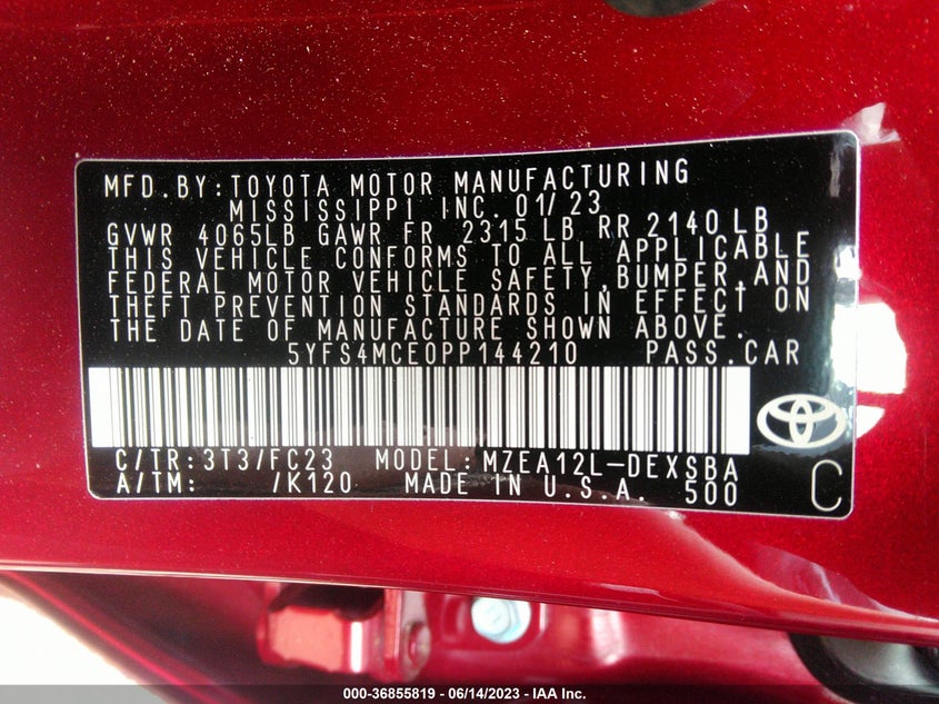 VIN 5YFS4MCE0PP144210 2023 TOYOTA COROLLA SE