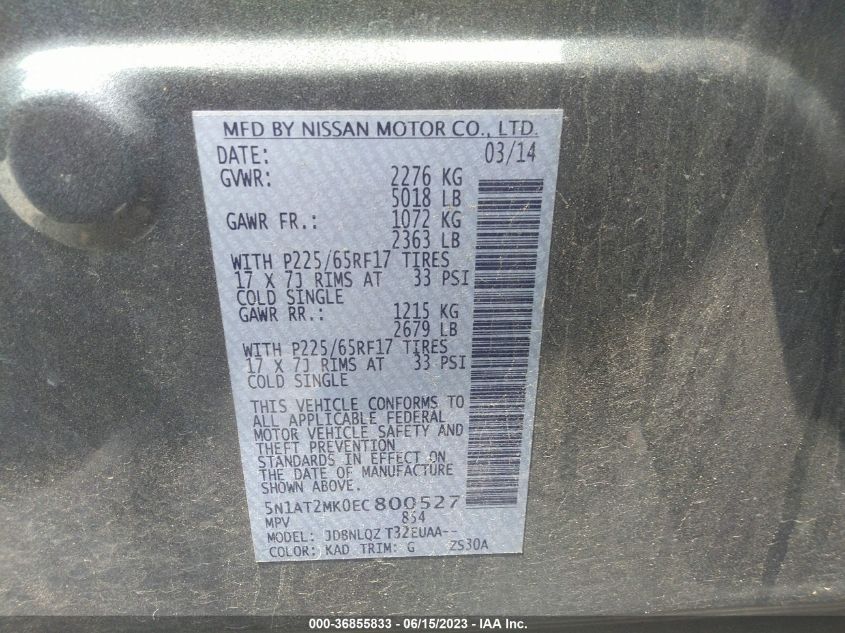 2014 NISSAN ROGUE SV - 5N1AT2MK0EC800527