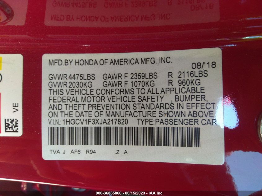 2018 HONDA ACCORD SEDAN SPORT 1.5T - 1HGCV1F3XJA217820