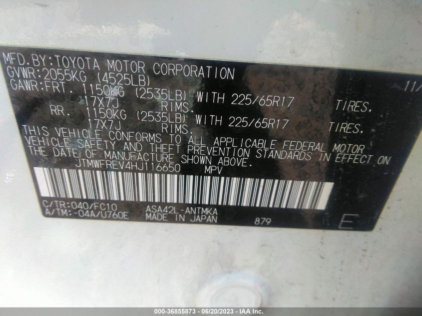 2017 TOYOTA RAV4 XLE - JTMWFREV4HJ116650