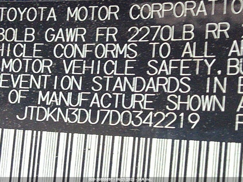 2013 TOYOTA PRIUS ONE/TWO/THREE/FOUR/FIVE - JTDKN3DU7D0342219